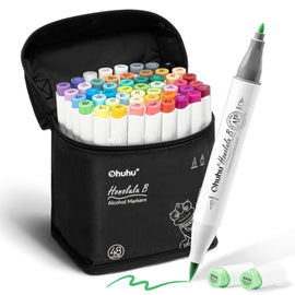 Ohuhu - Honolulu B 48 - Mid-tone Colors Dual Tips Alcohol Art Markers, Brush & Fine