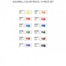 Mondeluz Aquarell Pencil Set, 12 Piece, Assorted Colors in a Tin